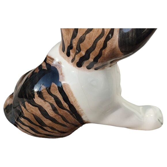 Artist Glazed Studio Art Crackle Heavy Ceramic Sitting Striped Tabby Cat Bookend - Picture 12 of 13